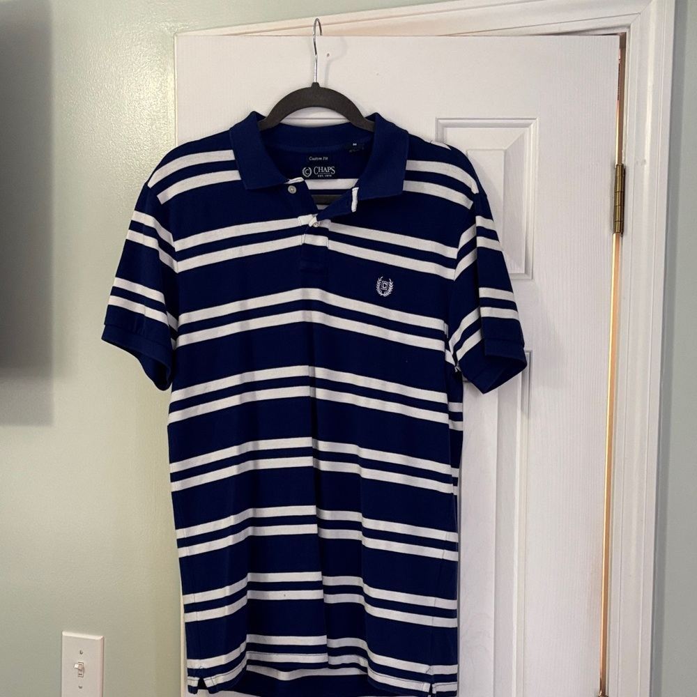 Chaps Royal Blue and White Striped Polo Shirt